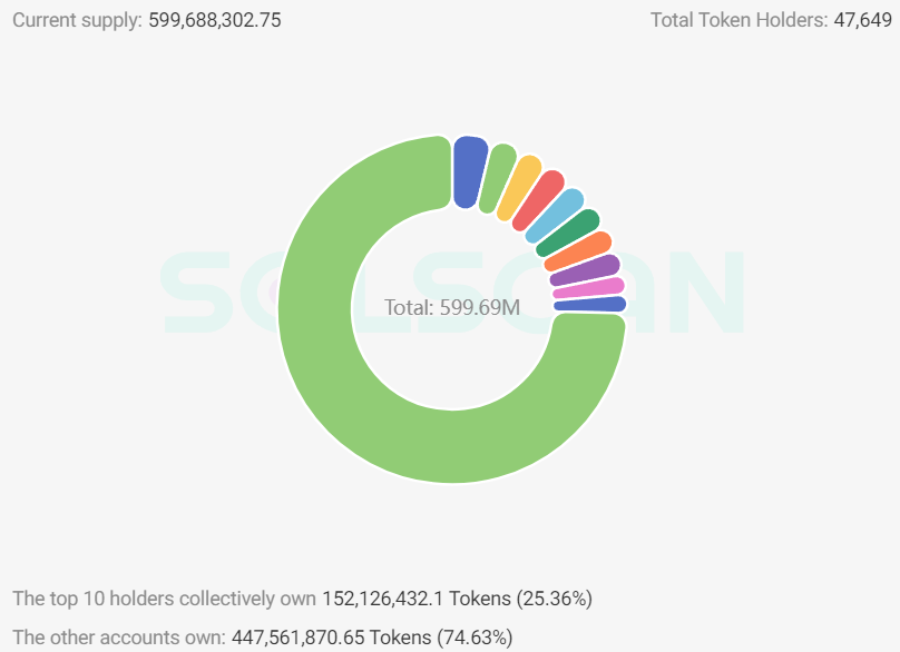 DADDY holders summary. Source: Solscan