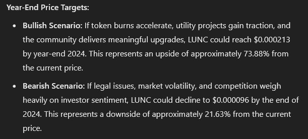 LUNC price targets for the end of 2024 set by ChatGPT-4o. Source: OpenAI