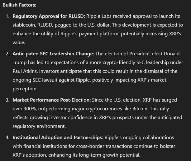 Bullish factors affecting XRP. Source: OpenAI