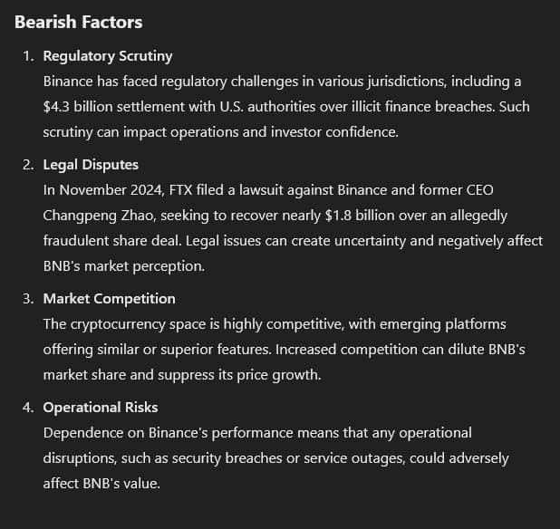 Bearish factors that could impact BNB prices. Source: OpenAI