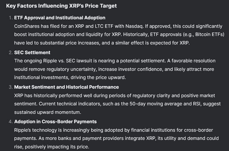 Key factors influencing XRP prices. Source: DeepSeek