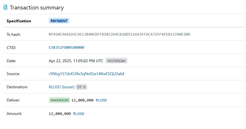 Ripple stablecoin burn transaction details. Source: Xrpscan