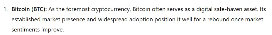 ChatGPT explains why Bitcoin can lead the market recovery.